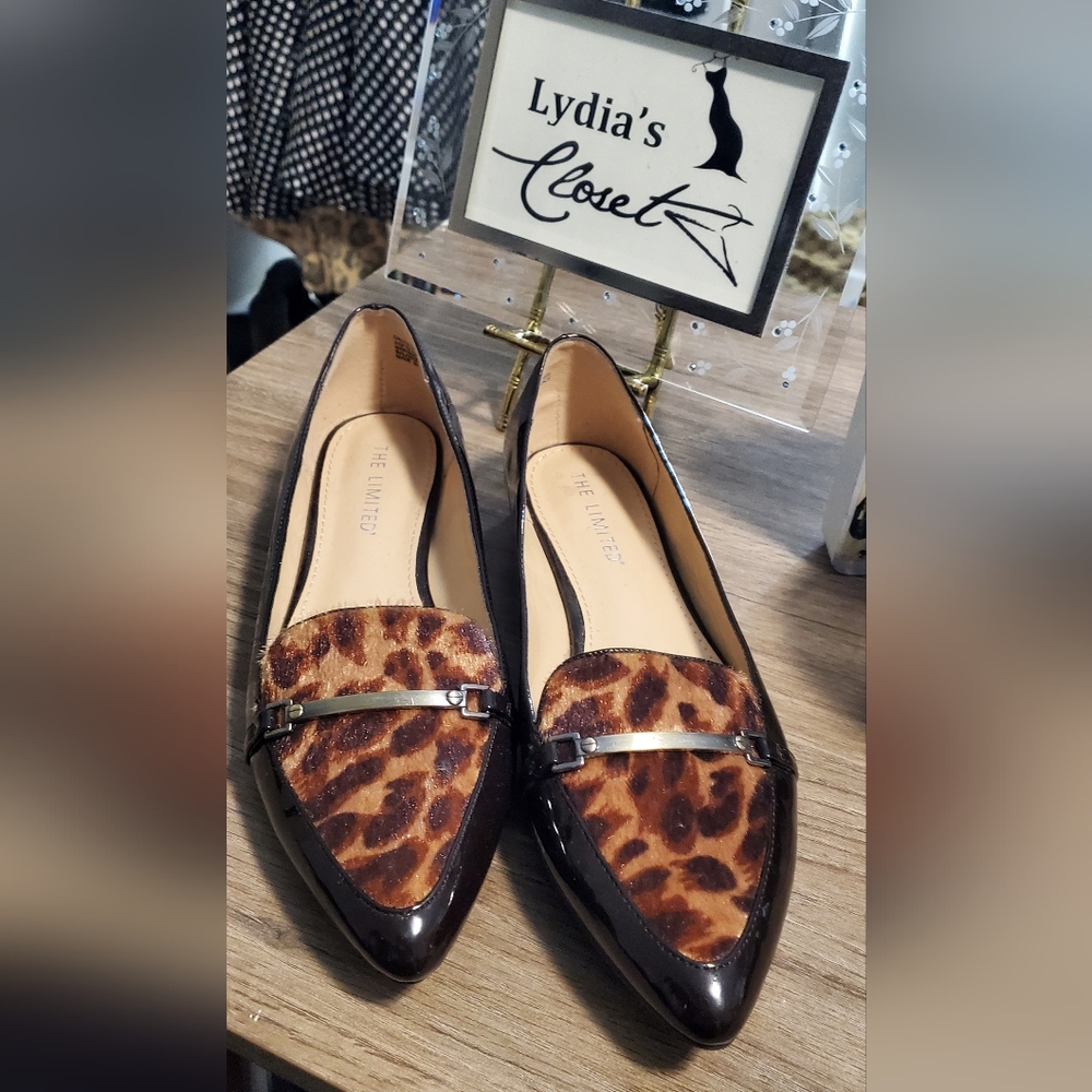 The Limited Black Patent Leather/Animal Print Flat Loafers